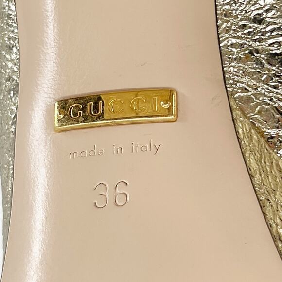 Gucci Gold Metallic Crackled Leather GG Marmont Fringe Platform Heels EU 36 - Picture 16 of 16